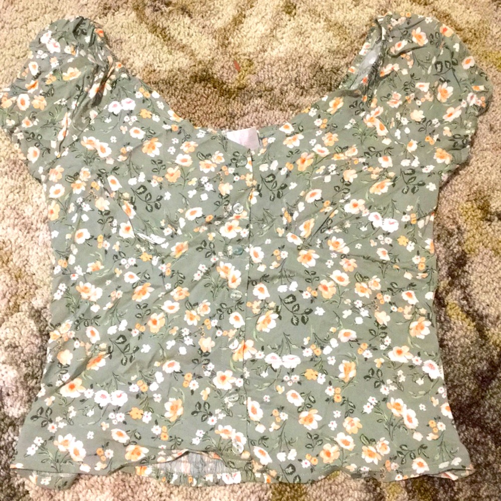 Green flowered top